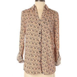 The Limited Blush Peach Black White Printed Button Down  Blouse Top XS Tall